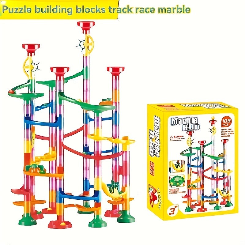 109pcs Kids Building Blocks Set, Educational Interactive Puzzle Track Race Marble, Colorful Plastic Sliding Maze Toy, Ideal Christmas & Birthday Gift, Family Bonding Activity
