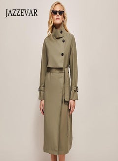 JAZZEVAR Casual Lapel Korean Style Windproof Loose Waistband Temperament Trench Coat