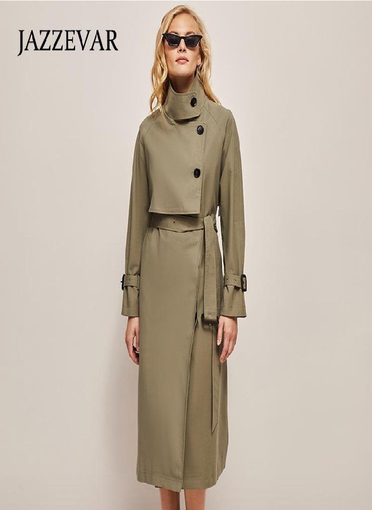 Eckek - JAZZEVAR Casual Lapel Korean Style Windproof Loose Waistband Temperament Trench Coat - Image 1