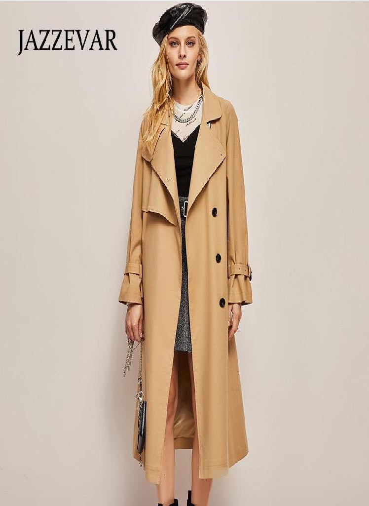 Eckek - JAZZEVAR Casual Lapel Korean Style Windproof Loose Waistband Temperament Trench Coat - Image 1