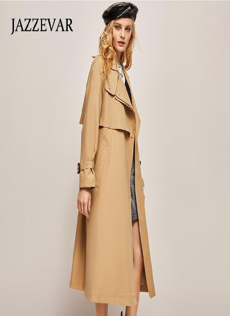 Eckek - JAZZEVAR Casual Lapel Korean Style Windproof Loose Waistband Temperament Trench Coat - Image 1