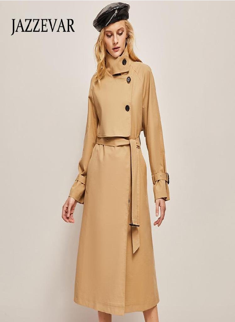 Eckek - JAZZEVAR Casual Lapel Korean Style Windproof Loose Waistband Temperament Trench Coat - Image 1