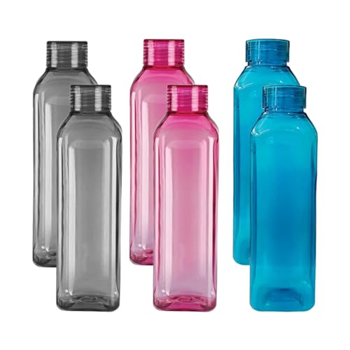 Kuber Industries Square BPA Free Plastic Water Bottles | Unbreakable, Leak Proof, 100% Food Grade Plastic | For Kids & Adults | Refrigerator Plastic Bottle Set of 6 | Multicolours - Image 1