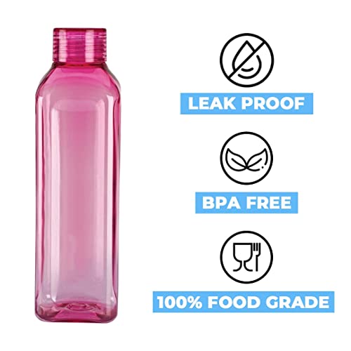 Kuber Industries Square BPA Free Plastic Water Bottles | Unbreakable, Leak Proof, 100% Food Grade Plastic | For Kids & Adults | Refrigerator Plastic Bottle Set of 6 | Multicolours - Image 3