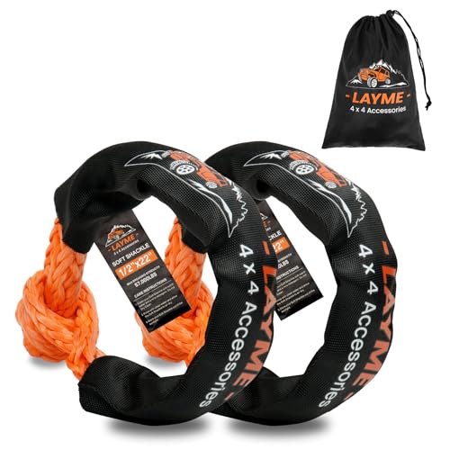 LAYME 2Pcs Soft Shackle Rope - 1/2 Inch x 22 Inch (57000Lbs Breaking Strength) Offroad Synthetic Soft Shackle Recovery Kit for UTV, ATV,Truck, SUV (Orange) - Image 1