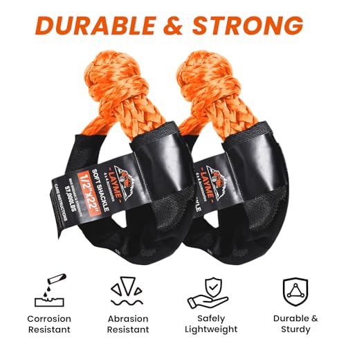 LAYME 2Pcs Soft Shackle Rope - 1/2 Inch x 22 Inch (57000Lbs Breaking Strength) Offroad Synthetic Soft Shackle Recovery Kit for UTV, ATV,Truck, SUV (Orange) - Image 3