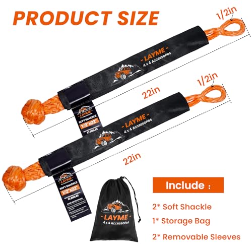 LAYME 2Pcs Soft Shackle Rope - 1/2 Inch x 22 Inch (57000Lbs Breaking Strength) Offroad Synthetic Soft Shackle Recovery Kit for UTV, ATV,Truck, SUV (Orange) - Image 4