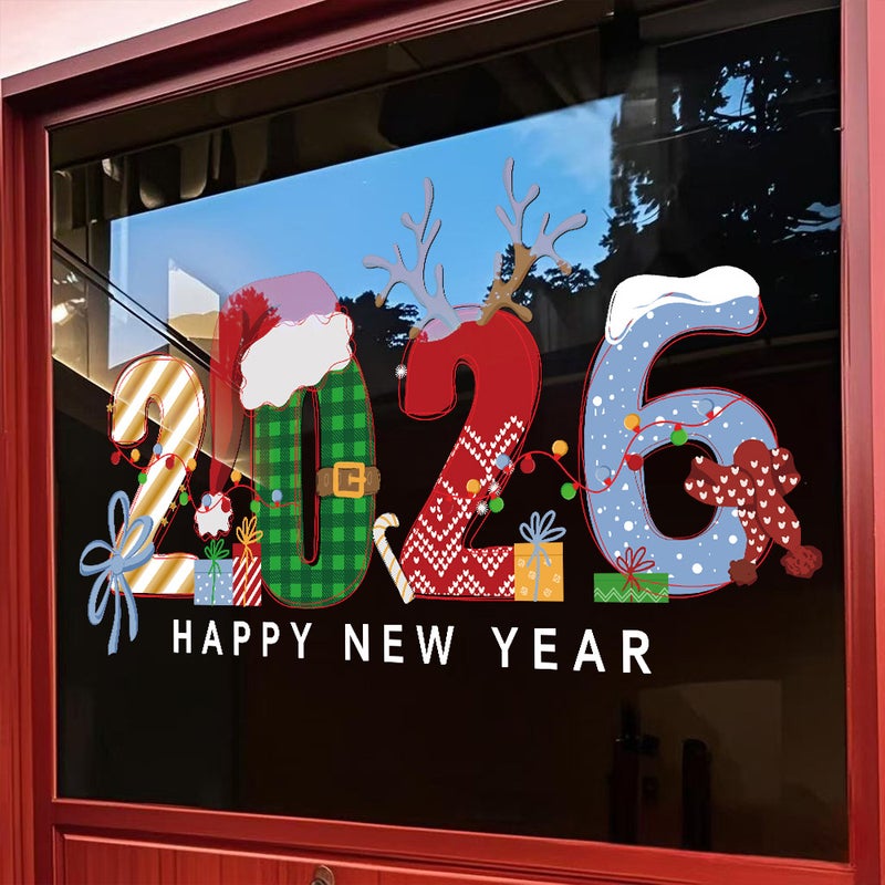 2026 New Year And Christmas Window Glass Stickers Static Cling Window Decorations Christmas Tree Door Stickers Window Decals - Image 5