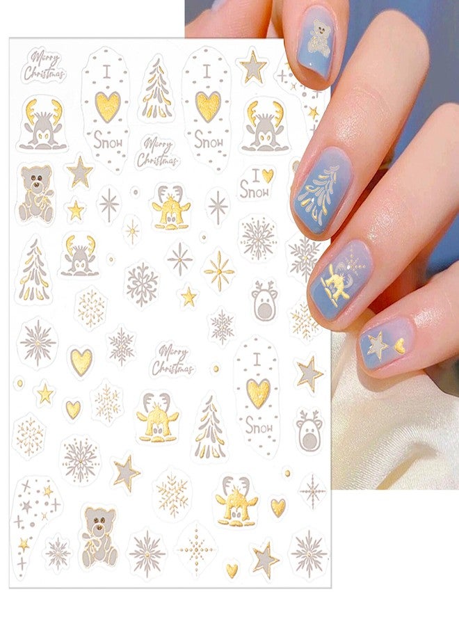 NICENEEDED 6 Sheets Christmas Nail Stickers, Gold Xmas Nail Art Decals 5D Embossed Nail Design Christmas Tree Snowman Nail Art Stickers, Self Adhesive Nail Supplies Winter Nail Decorations for Women - Image 2
