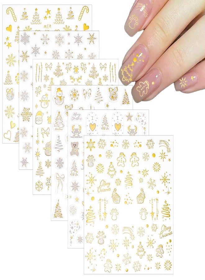 NICENEEDED 6 Sheets Christmas Nail Stickers, Gold Xmas Nail Art Decals 5D Embossed Nail Design Christmas Tree Snowman Nail Art Stickers, Self Adhesive Nail Supplies Winter Nail Decorations for Women - Image 1