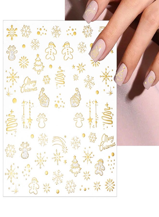 NICENEEDED 6 Sheets Christmas Nail Stickers, Gold Xmas Nail Art Decals 5D Embossed Nail Design Christmas Tree Snowman Nail Art Stickers, Self Adhesive Nail Supplies Winter Nail Decorations for Women - Image 4