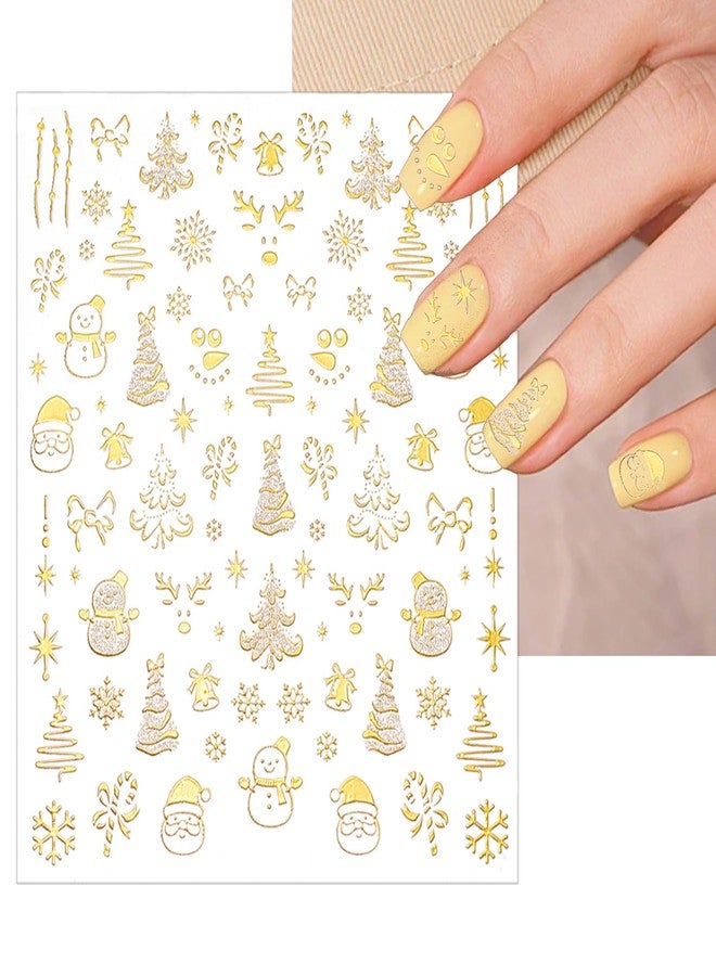 NICENEEDED 6 Sheets Christmas Nail Stickers, Gold Xmas Nail Art Decals 5D Embossed Nail Design Christmas Tree Snowman Nail Art Stickers, Self Adhesive Nail Supplies Winter Nail Decorations for Women - Image 3