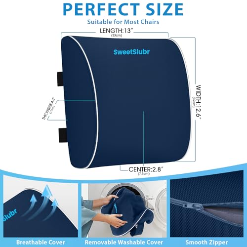 SweetSlubr Lumbar Support Pillow for Office Chair, Car Seats and Home Desks, Ergonomic Back Support with Double Adjustable Straps, Machine Washable Cover, Gray - Image 3