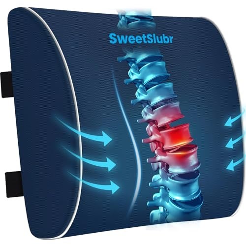 SweetSlubr Lumbar Support Pillow for Office Chair, Car Seats and Home Desks, Ergonomic Back Support with Double Adjustable Straps, Machine Washable Cover, Gray - Image 1