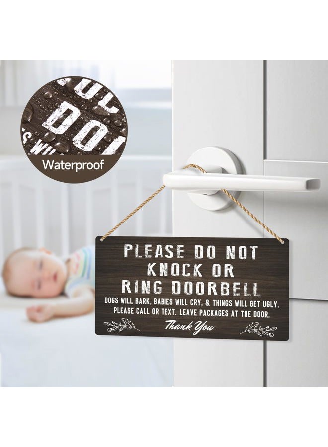 LUHIMO Do Not Knock Baby Sleeping Sign for Front Door, Double-sided PVC Rustic Please Do Not Ring Doorbell No Soliciting Hanging Sign for Home, House, Office, Business - Image 3