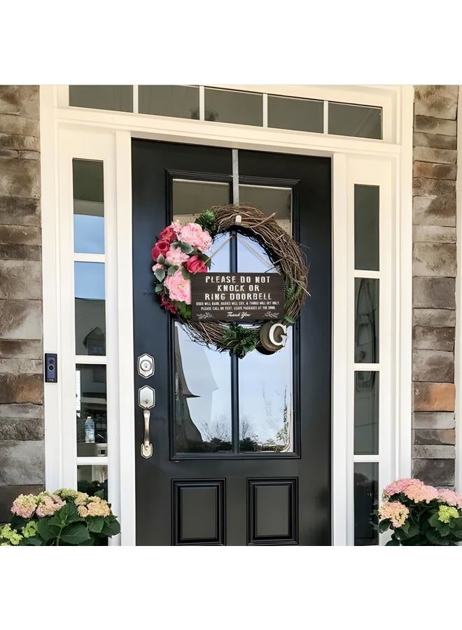 LUHIMO Do Not Knock Baby Sleeping Sign for Front Door, Double-sided PVC Rustic Please Do Not Ring Doorbell No Soliciting Hanging Sign for Home, House, Office, Business - Image 5