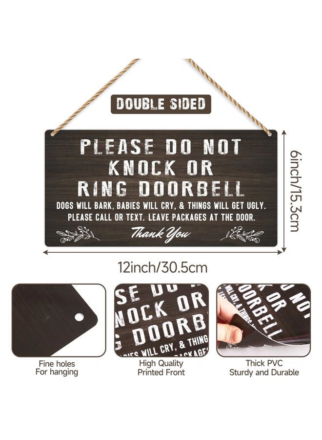LUHIMO Do Not Knock Baby Sleeping Sign for Front Door, Double-sided PVC Rustic Please Do Not Ring Doorbell No Soliciting Hanging Sign for Home, House, Office, Business - Image 2