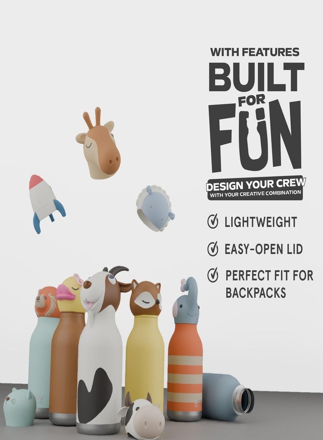 أسوبو زجاجة مياه أسوبو بيستي المصنوعة من الفولاذ المقاوم للصدأ والمعزولة حرارياً، مزودة برأس حيوان ناعم قابل للفصل، مثالية لشرب ممتع للأطفال والمراهقين، مع ماصة مرنة قابلة لإعادة الاستخدام، سعة 16 أونصة. - Image 4