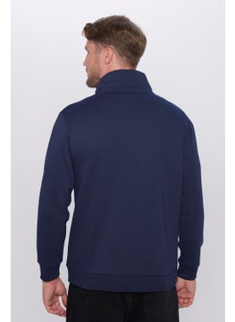 Tudors Relax Fit Comfortable Cut Cotton Fleece Inside Half Zipper Navy Blue Stand Collar Sweatshirt  - Image 5