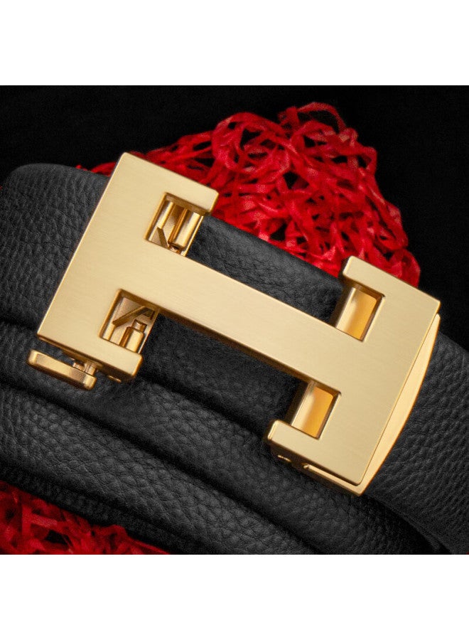 Cow Top Layer Cowhide Men's Belt Casual Automatic Buckle Belt Gift For Boyfriend Father 909 Lychee Pattern Gold - Image 5