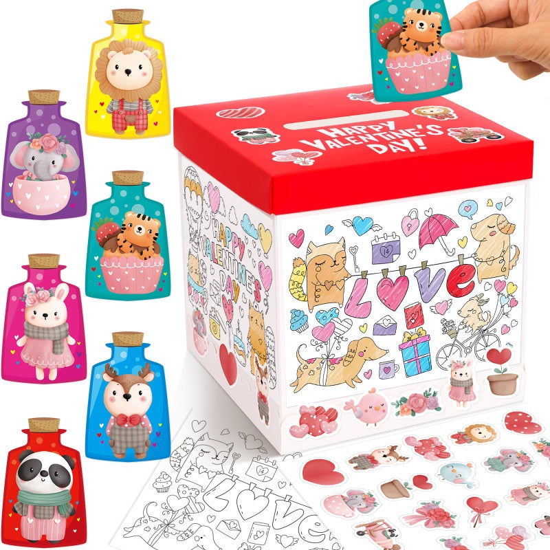 WorldBazaar Valentines Day Cards and Coloring Box for Kids DIY Mailbox Crafts Valentineâ€™s Day Exchange Gift Classroom School Party Activities Game Valentine craft Kit Cute Animals 36 Pack - Image 3