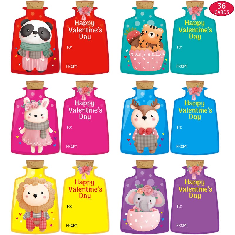 WorldBazaar Valentines Day Cards and Coloring Box for Kids DIY Mailbox Crafts Valentineâ€™s Day Exchange Gift Classroom School Party Activities Game Valentine craft Kit Cute Animals 36 Pack - Image 4