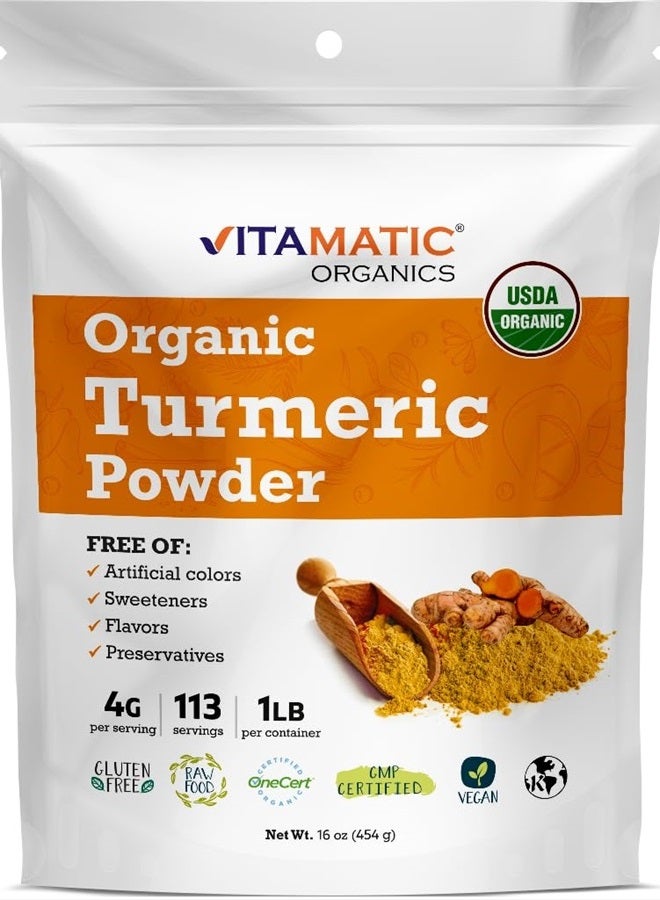 Vitamatic Certified USDA Organic Turmeric Powder 1 Pound (16 Ounce) - Image 1