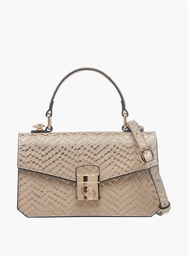 سيليست Womens Textured Satchel Bag With Flap Closure And Detachable Strap