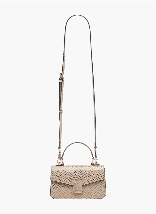 سيليست Womens Textured Satchel Bag With Flap Closure And Detachable Strap