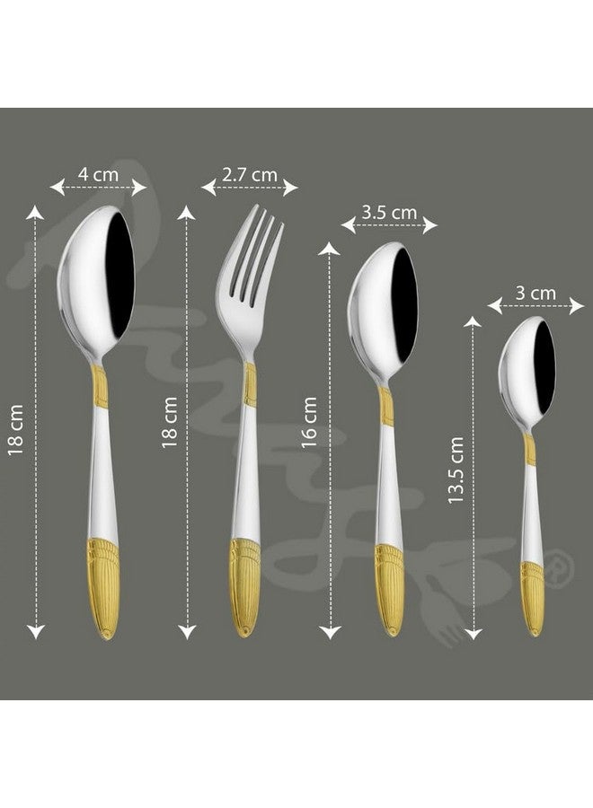 Parage 24 Pieces Premium Stainless Steel Golden Cutlery Set, Home & Kitchen with Gift Box, (6 Pieces Each Table Spoons, Table Forks, Dinner Spoon & Tea Spoons) with Leatherite Box (Ivory Design) - Image 2