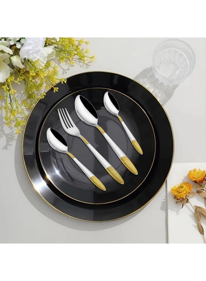 Parage 24 Pieces Premium Stainless Steel Golden Cutlery Set, Home & Kitchen with Gift Box, (6 Pieces Each Table Spoons, Table Forks, Dinner Spoon & Tea Spoons) with Leatherite Box (Ivory Design) - Image 4
