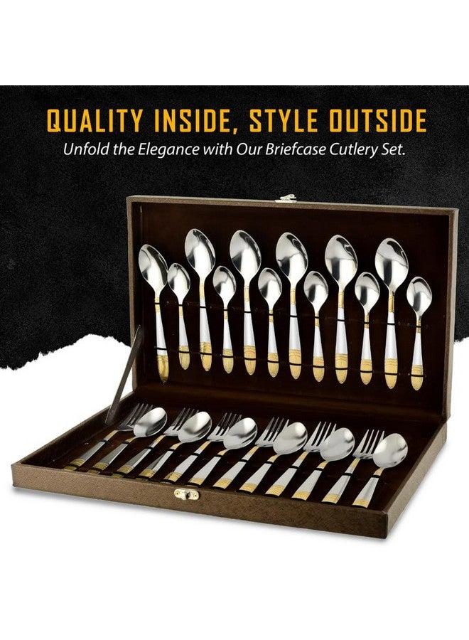 Parage 24 Pieces Premium Stainless Steel Golden Cutlery Set, Home & Kitchen with Gift Box, (6 Pieces Each Table Spoons, Table Forks, Dinner Spoon & Tea Spoons) with Leatherite Box (Ivory Design) - Image 5