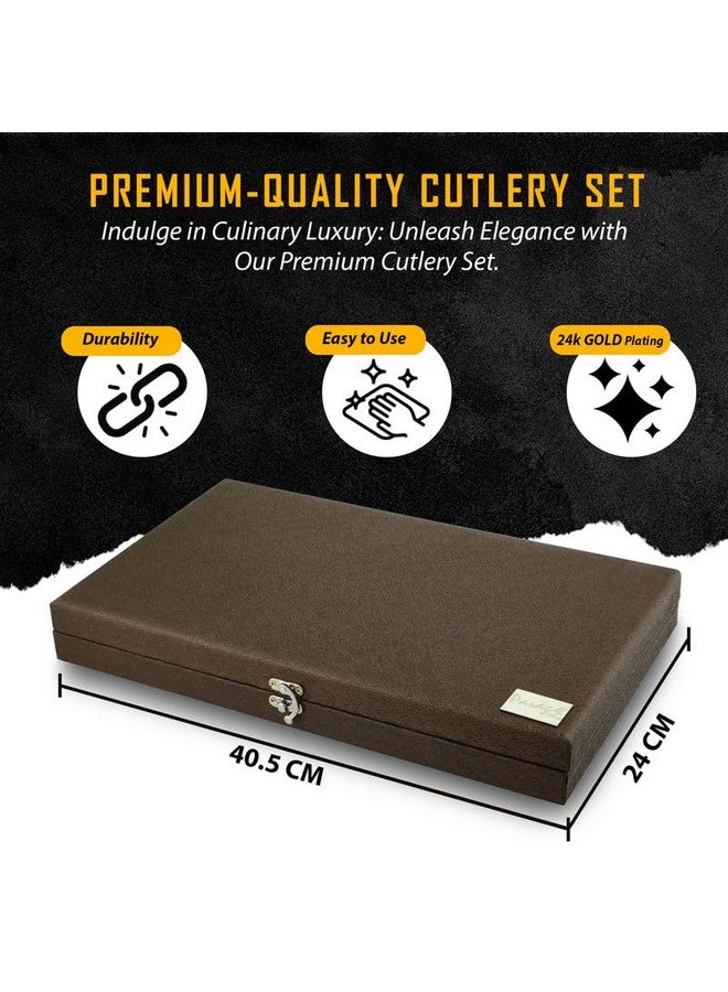 Parage 24 Pieces Premium Stainless Steel Golden Cutlery Set, Home & Kitchen with Gift Box, (6 Pieces Each Table Spoons, Table Forks, Dinner Spoon & Tea Spoons) with Leatherite Box (Ivory Design) - Image 3