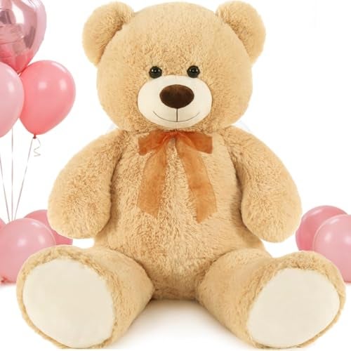 MorisMos Giant Teddy Bear Stuffed Animal 3ft36 Big Bear for KidLarge Stuffed Bear for Baby Shower Teddy Bear for Girlfriend Boyfriend Wife Mom Fiance Valentines Birthday Tan - Image 1