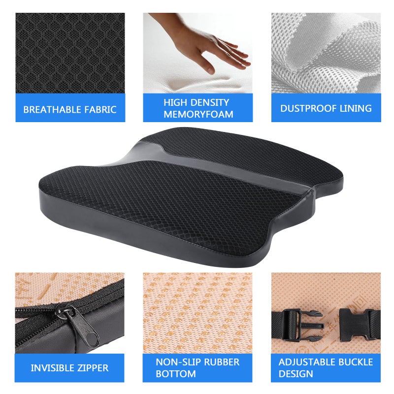 LARROUS Car Seat Cushion - Comfort Memory Foam Seat Cushion for Car Seat Driver, Tailbone (Coccyx) Pain Relief, Car Seat Cushions for Driving (Black) - Image 3