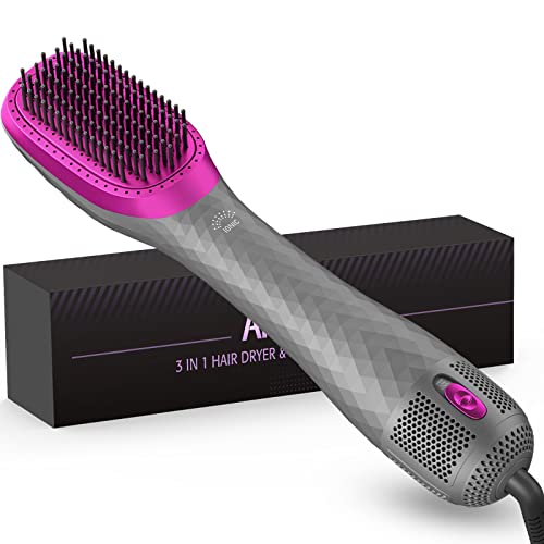 APOKE 3 in 1 Hair Dryer Brush Professional 1200W Powerful Ceramic Tourmaline 3 Heat/2 Speed Settings One Step Hair Dryer and Styler (Gray) - Image 1