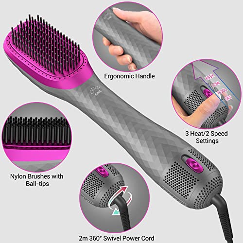 APOKE 3 in 1 Hair Dryer Brush Professional 1200W Powerful Ceramic Tourmaline 3 Heat/2 Speed Settings One Step Hair Dryer and Styler (Gray) - Image 3