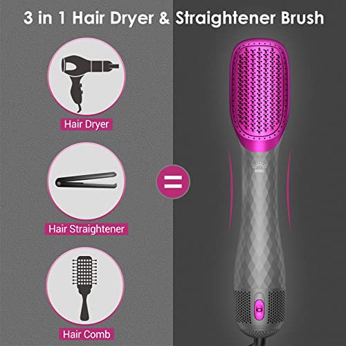 APOKE 3 in 1 Hair Dryer Brush Professional 1200W Powerful Ceramic Tourmaline 3 Heat/2 Speed Settings One Step Hair Dryer and Styler (Gray) - Image 4