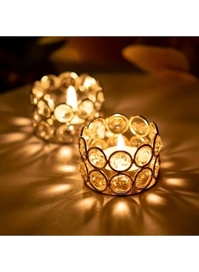 4 Pieces Crystal Tealight Candle Holders Gold | Elegant Votive Candle Holders with Diamond Design | Wedding Table Centerpiece Decor | Home Party Event Decoration | Candle Not Included - Image 2
