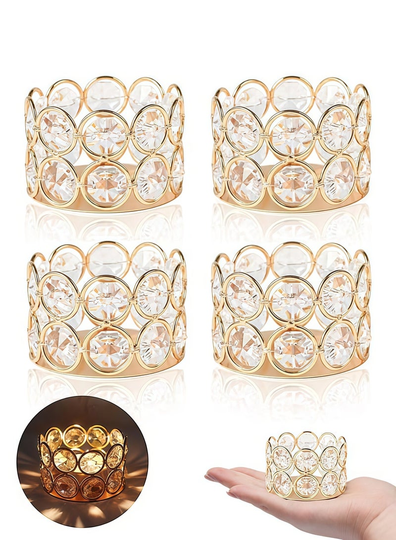 4 Pieces Crystal Tealight Candle Holders Gold | Elegant Votive Candle Holders with Diamond Design | Wedding Table Centerpiece Decor | Home Party Event Decoration | Candle Not Included - Image 1