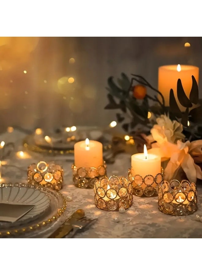 4 Pieces Crystal Tealight Candle Holders Gold | Elegant Votive Candle Holders with Diamond Design | Wedding Table Centerpiece Decor | Home Party Event Decoration | Candle Not Included - Image 3