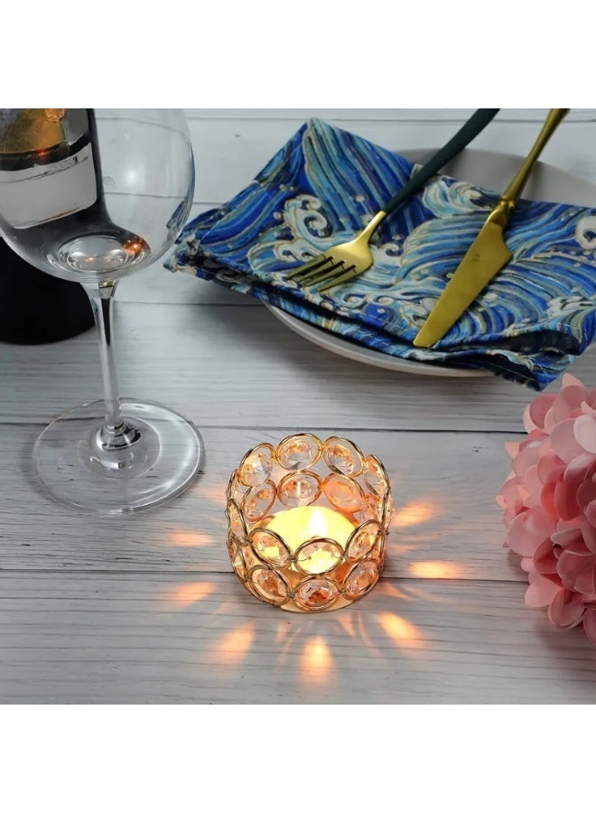 4 Pieces Crystal Tealight Candle Holders Gold | Elegant Votive Candle Holders with Diamond Design | Wedding Table Centerpiece Decor | Home Party Event Decoration | Candle Not Included - Image 4