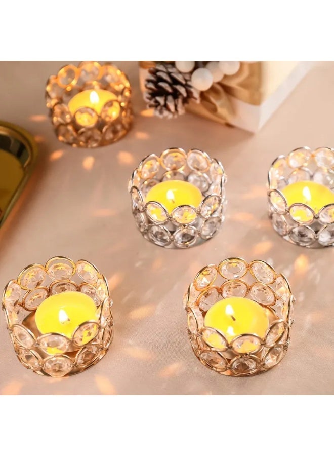 4 Pieces Crystal Tealight Candle Holders Gold | Elegant Votive Candle Holders with Diamond Design | Wedding Table Centerpiece Decor | Home Party Event Decoration | Candle Not Included - Image 5