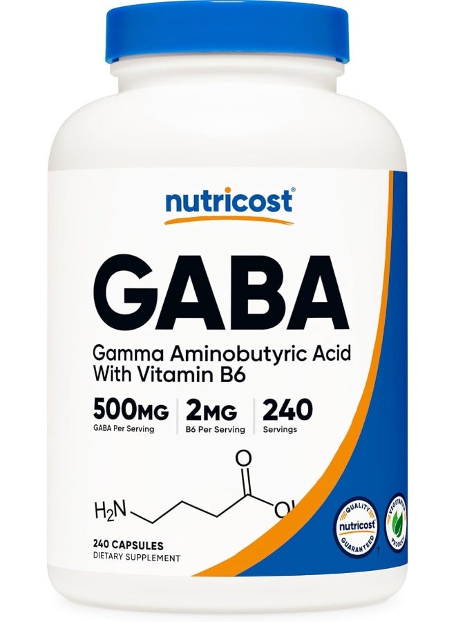Nutricost Gaba Gamma Aminobutyric Acid + Vitamin B6, 500Mg Per Serving, 240 Capsules - Image 1