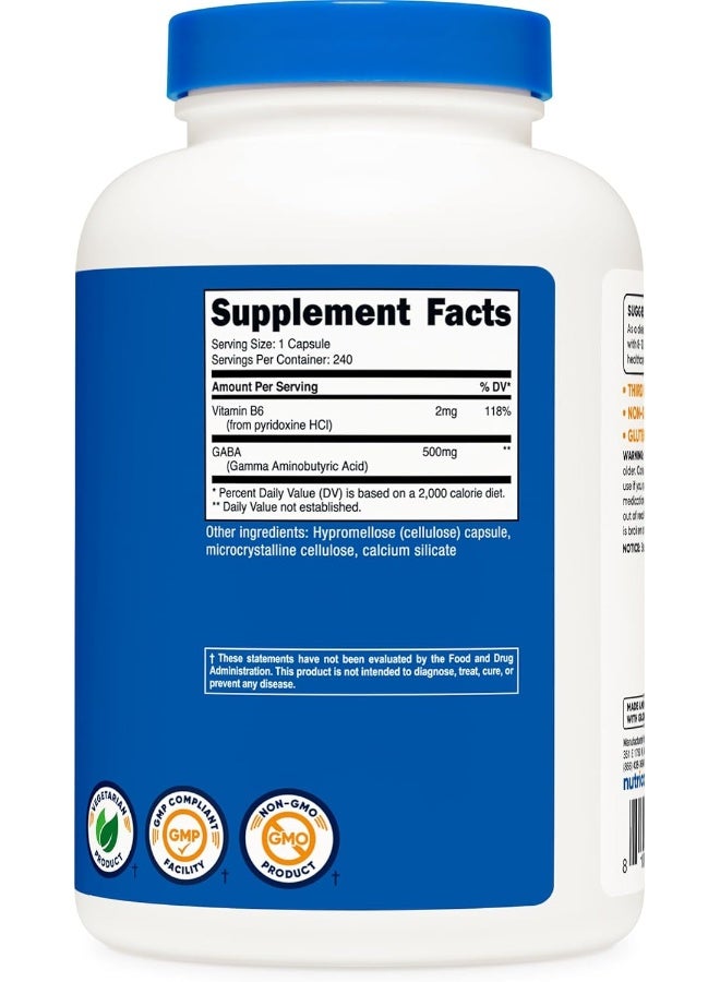 Nutricost Gaba Gamma Aminobutyric Acid + Vitamin B6, 500Mg Per Serving, 240 Capsules - Image 5
