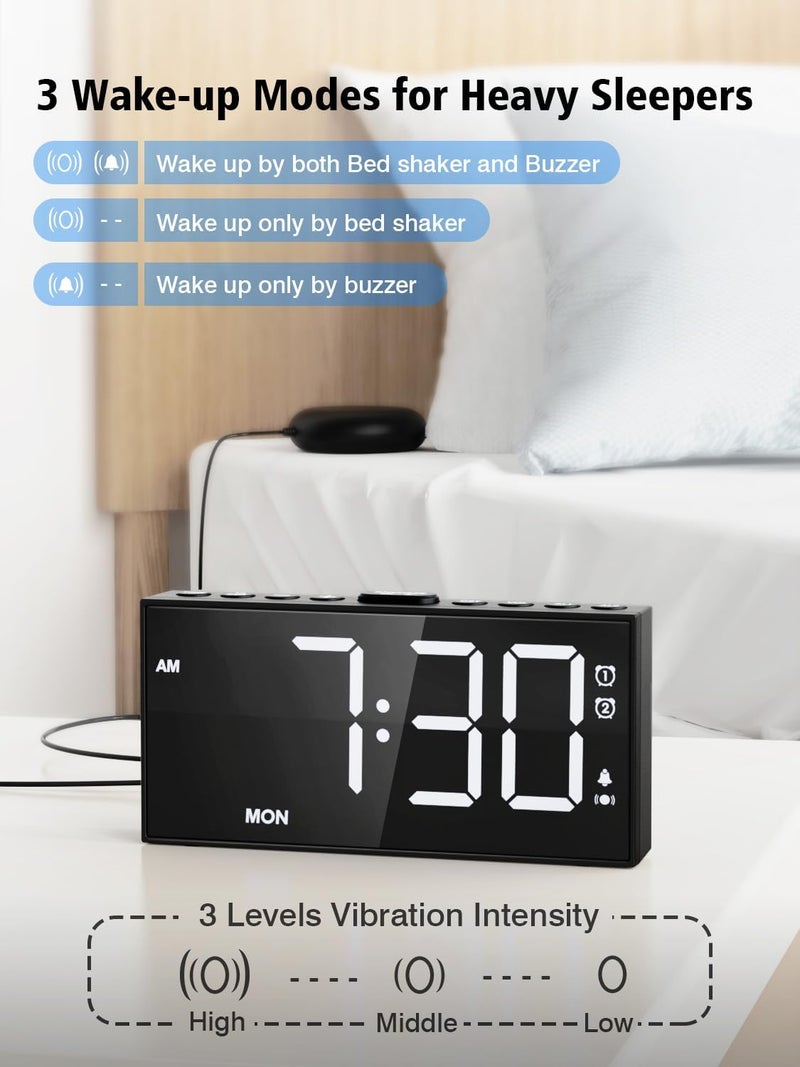 PPLEE Loud Alarm Clock for Heavy Sleepers,Dual Vibrating Alarm Clock with 3-level Vibration for Hearing-impaired Deaf,Weekday/Everyday Mode,5 Dimmer,5 Volume,Large Numbers,USB Charger,Power-off Memory - Image 2