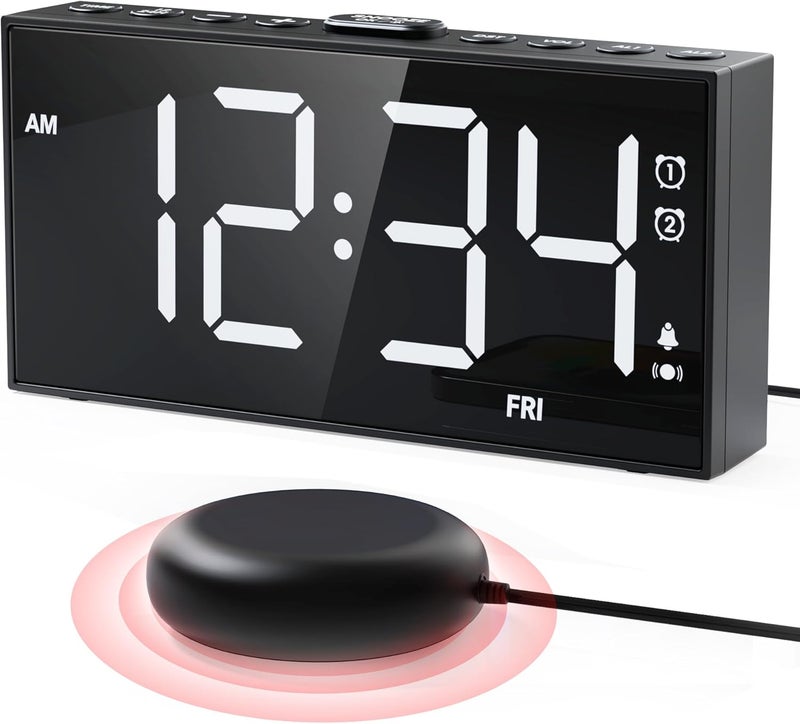 PPLEE Loud Alarm Clock for Heavy Sleepers,Dual Vibrating Alarm Clock with 3-level Vibration for Hearing-impaired Deaf,Weekday/Everyday Mode,5 Dimmer,5 Volume,Large Numbers,USB Charger,Power-off Memory - Image 1