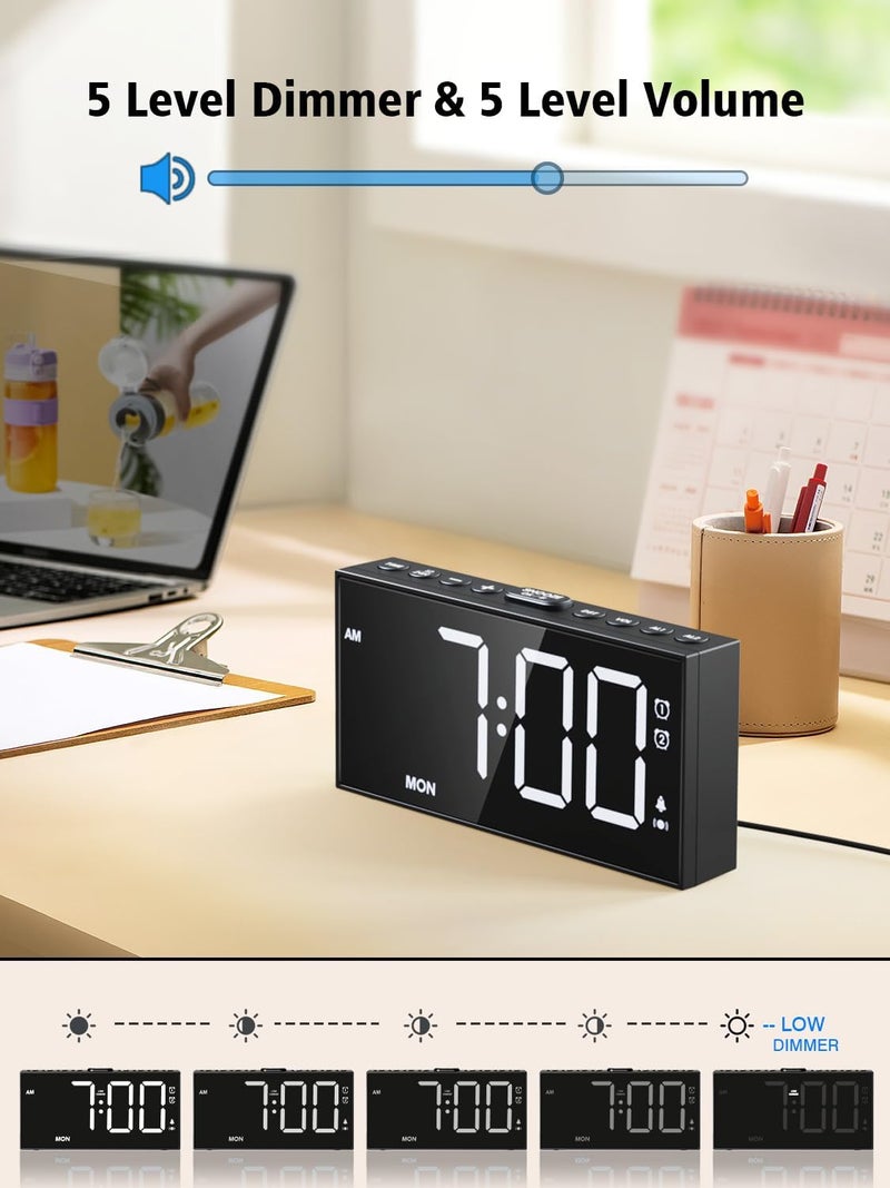 PPLEE Loud Alarm Clock for Heavy Sleepers,Dual Vibrating Alarm Clock with 3-level Vibration for Hearing-impaired Deaf,Weekday/Everyday Mode,5 Dimmer,5 Volume,Large Numbers,USB Charger,Power-off Memory - Image 4