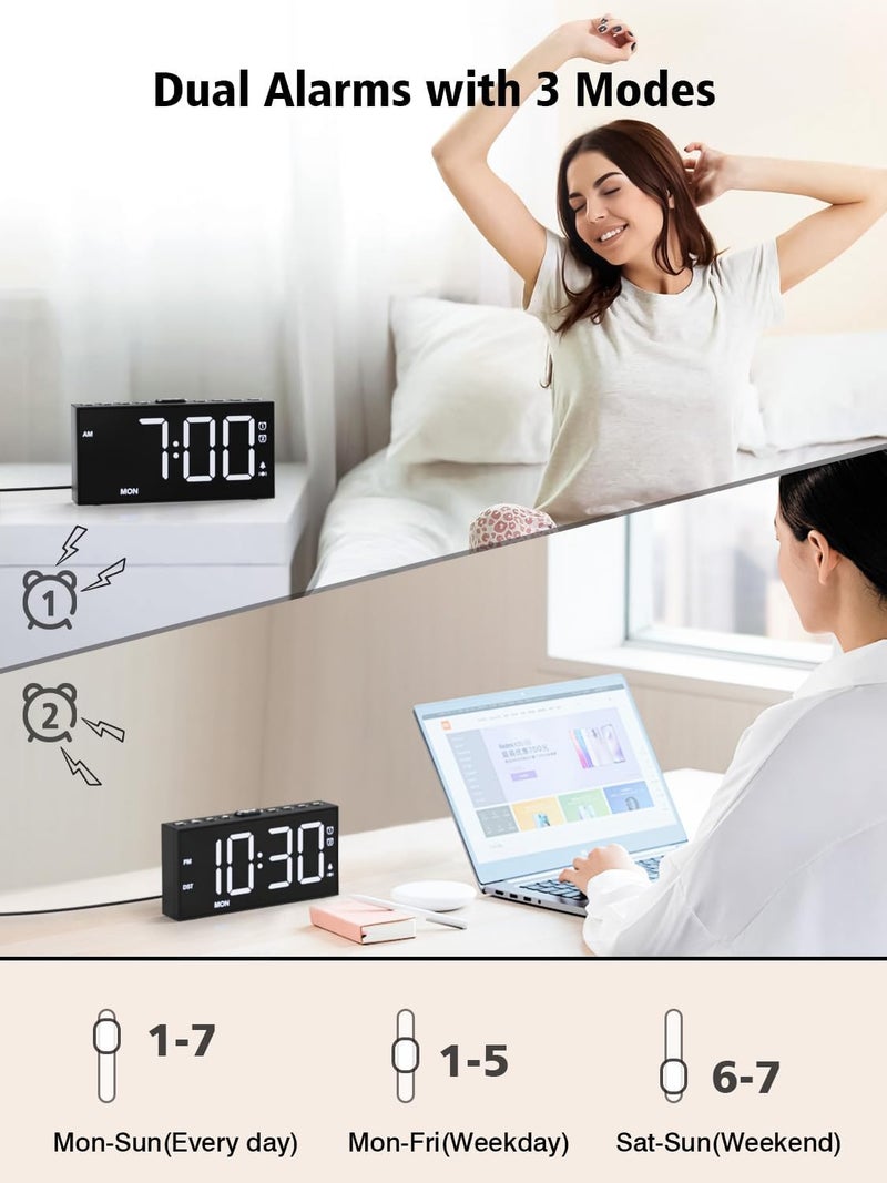 PPLEE Loud Alarm Clock for Heavy Sleepers,Dual Vibrating Alarm Clock with 3-level Vibration for Hearing-impaired Deaf,Weekday/Everyday Mode,5 Dimmer,5 Volume,Large Numbers,USB Charger,Power-off Memory - Image 3