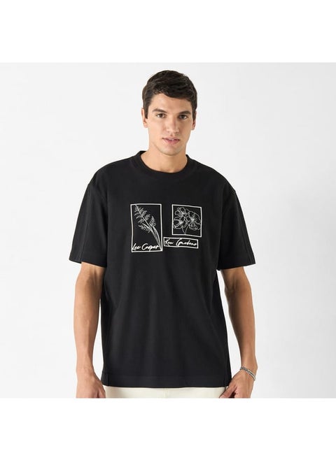 Lee Cooper Embroidered T-shirt with Crew Neck and Short Sleeves